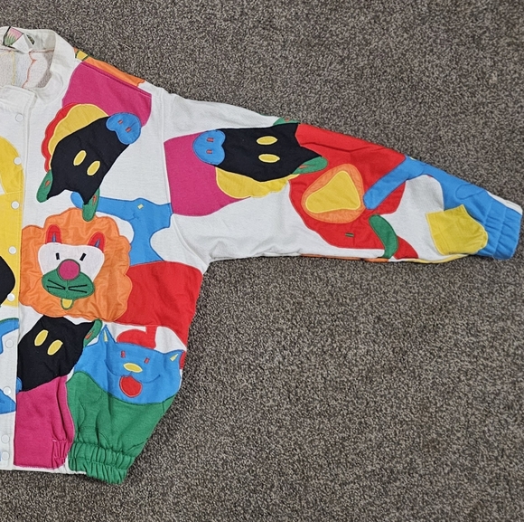 VTG Lilies From The Pond Abstract Animal Art Novelty Patchwork Med Coat Jacket - Picture 6 of 11